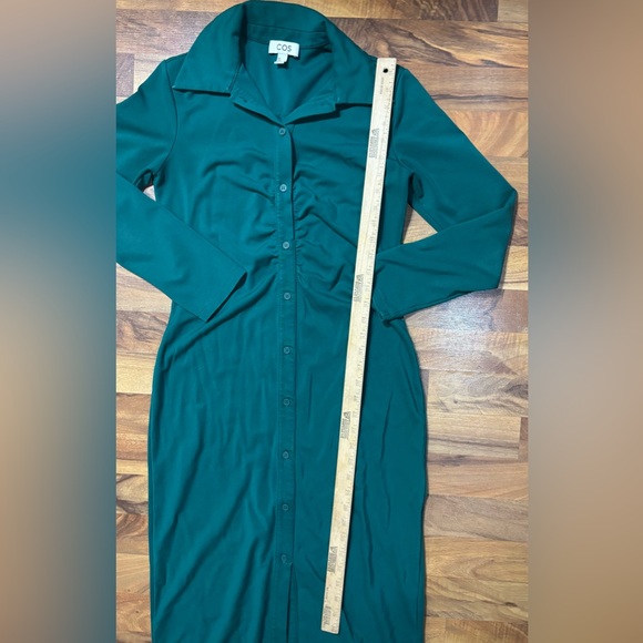 COS Green Button Down Collared Midi Dress Small Minimalist Long Sleeve Modern - Picture 5 of 10